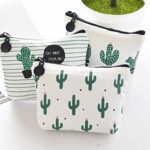 Sac de rangement en toile de dessin animé Cactus, porte-monnaie à fermeture éclair, sac de rangement pour clés de carte d'étudiant, Mini organisateur de serviettes hygiéniques, sac à cosmétiques, portefeuille