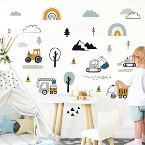 Dessin animé mignon dessiné à la main voitures Cargo camion aquarelle autocollant mural pour enfants chambre stickers muraux salle de jeux maternelle pépinière