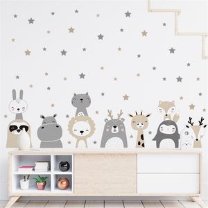 Dessin animé mignon Lion lapin forêt animaux étoiles Stickers muraux ours cerf Stickers muraux pour chambre d'enfants bébé chambre d'enfant chambre peintures murales 220727