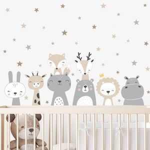 Dessin animé mignon Lion girafe animaux étoiles autocollant mural pépinière vinyle enfants Stickers muraux pour bébé enfants chambre décoration de la maison