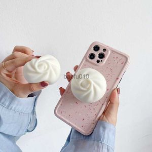 Dessin animé mignon cuit à la vapeur chignon élastique support de pincement Corée Grip Tok Support pour IPhone Xiaomi universel GripTok accessoires de téléphone portable L230619