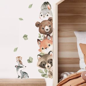 Dessin animé porte autocollants forêt animaux ours lapin aquarelle autocollant mural pour chambre d'enfants bébé pépinière chambre stickers muraux décor à la maison