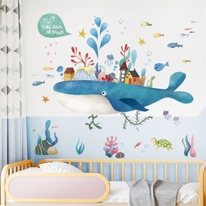 Dibujos animados Fairy Whale Island Etiqueta de la pared Niños Habitaciones para bebés Decoración del hogar PVC Mural Calcomanías Nursery Pegatinas Wallpaper Decoración de la pared T200601