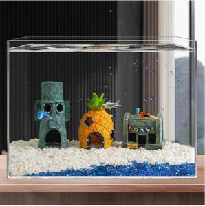 Cartoon Fish Tank Decor Figures Ornaments Simulation Resin Pineapple House Fish Tank Decoration Landscaping Aquarium Accessories