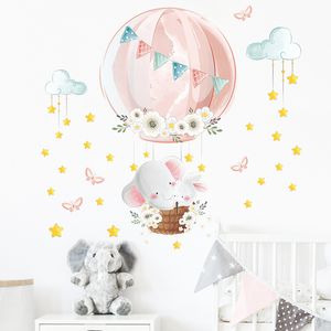 Dessin animé montgolfière Stickers muraux pour chambre d'enfants filles chambre décoration éléphant lapin Stickers muraux décor à la maison Art fonds d'écran