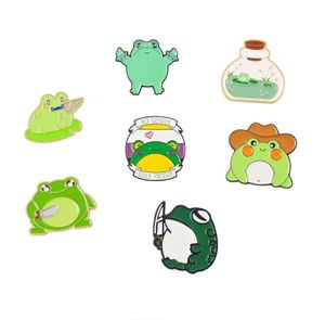 Dessin animé bijoux broches grenouille avec couteau bouteille série alliage peinture broche métal badge broche