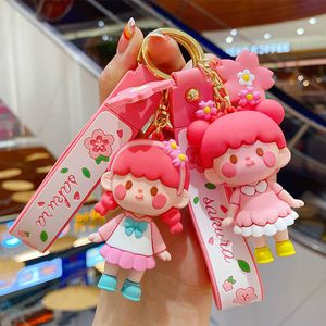 Dessin animé Sakura fille poupée porte-clés mignon créatif queue de cheval rose jupe fille porte-clés porte-femmes sac pendentif porte-clés cadeau de vacances G1019