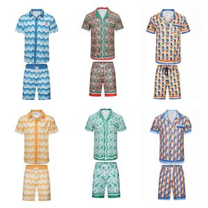 Casablanc-S 2024 Designer Men T-shirt Set Masao San Print Mens Casual Shirt and Short Womens Womens Loose Silk Tees Tees Hawaiian Set Men Tshirt Taille