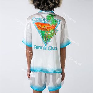 Camicie con bottoni firmati Casablanca 23ss Camicia a maniche corte hawaiana per uomo e donna da campo da tennis bianca blu Cactus Casablanc230T