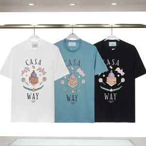 Casablanca 24 T-shirt de printemps Summer Designer Fairy Tale Castle Flower Letter Impression Double Yarn Coton T-shirt à manches courtes décontractées pour hommes et femmes.
