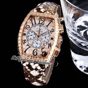 Casablanca 8880 Iron Croco Miyota Cuarzo Cronógrafo Reloj para hombre Oro amarillo de 18 quilates Esfera de champán Marca de número negro Cronómetro de cuero de pitón americano Puretime F01d4