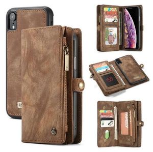 Caseme Étuis portefeuille en cuir magnétique Split Zipper Bag Multi Slot Case pour iphone 12 11 Pro XS Max XR 8 7 6 Plus Samsung S21 S20 Ultra Note20