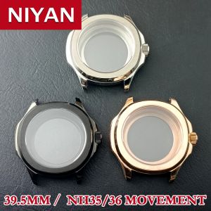 Caisses 39,5 mm Watch Men's Steel Case a une bague intérieure Fit NH35 NH36 Mouvement de mouvement Pièces de montres pour Sapphire Glass Wrist Wistors Box