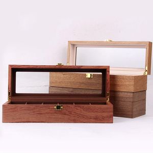 Cas 6 Slots Wood Watch Display Box Case Glass Top Verrouillage Organisateur de stockage C
