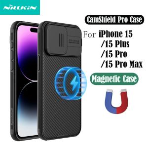 Cas pour l'iPhone 15 Pro / Pro Max Case pour Magsafe Nillkin Camshield Pro Magnetic Case avec couvercle de caméra de diapositives pour iPhone 15/15 Plus