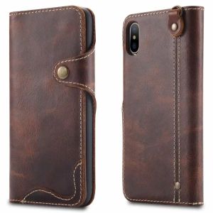 Caisses Luxury Vintage Cowhide authentique réel en cuir réel pour iPhone 15 Pro 14 13 12 11 XS Max XR 8 7 Carte de portefeuille Flip Carte de téléphone Bag