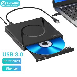 Cas Phixero USB3.0 Blu Ray DVD DVD Brûler Slim Optical Writer Recorder DVD Player pour ordinateur portable PC Mac OS Windows XP / 7/8/10