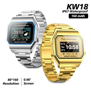 Bracelet en acier ultra-mince KW18 montre intelligente sport Smartwatch IP67 étanche BT moniteur de sommeil de santé pour Smartphone iOS Android