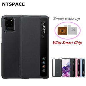 Caisses Fenêtre Voir la couverture intelligente claire pour Samsung Galaxy S20 Plus S20 + S20 Ultra S20 5G Flipfree Smart Chip Flip Leather Case