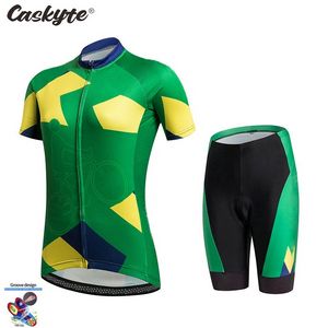 CASKYTE Vêtements de Cyclisme Ensemble de Maillot de Cyclisme à Manches Courtes pour Femmes Vêtements Courts de Vélo de Route Chemise de Cycle de Triathlon de Vélo d'été