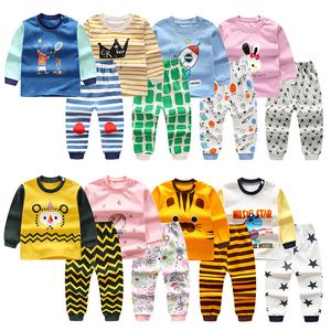 Casual Baby Clothartoon Pes Kids Boys Ropa para niñas Pijamas Set Crint Outfits Blusa de manga larga Tops + Pantalones a rayas Ropa de dormir M194