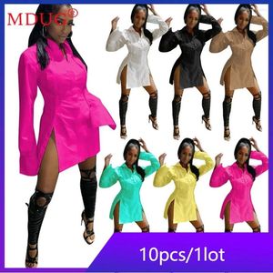 Robes décontractées 10pcs robe de chemise en gros pour les femmes à manches longues blanches Blouses de vêtements Y2k Club Party Party Vestidos M5144