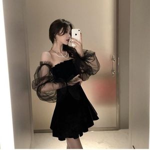 Vestidos casuales 2023 vestido Retro negro mujer encaje gasa Mini mujer High Street Sexy moda coreana Club