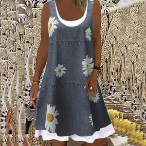 Robes décontractées 2023 printemps/été dames jupe trapèze sans manches robe imprimée 3D texte fleuri imprimé à pois longueur genou