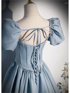 Robes décontractées 2023 Été Bleu Robe de bal Fiançailles Jacquard France Vintage Doux Coréen Princesse Fée Soirée Chic