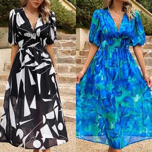 Vestidos casuales 2023 verano europeo y americano vestido temperamento cintura V gasa pantalón traje mujeres después de 5 vestidos de verano mujeres