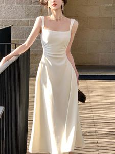 Vestidos casuales 2023 Summer Even Party White Midi Dress Office Lady Slim Sexy sin mangas Correa Beach Style Women One Piece Korean