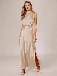 Robes décontractées 2023 Summer Femmes Stain Silk Robe Sexy Soirée Soirée Sans manches Hors Épaule Moulante Élégant Maxi pour le mariage