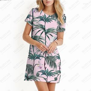 Robes décontractées 2023Robe de plage hawaïenne d'été pour femmes T-shirt à manches courtes imprimé en 3D pour femmes Col rond Longueur genou de banlieue