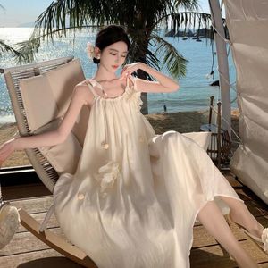 Robes décontractées 2024 3d Flower Crowd Sling Back Romantic Vacation Pographie Tian Si Dress Beach Style Super Beautiful Long Summer