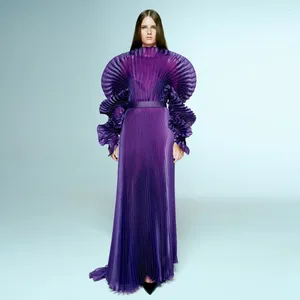 Robes décontractées 2024 Organza plissée robe de bal maxi violet unique manches bouffantes formelle fête robes de fiesta