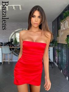 Vestidos casuales 2024 Tienda Sexy Red Ruched Ropa elegante Mini Vestido delgado sin mangas Oficial