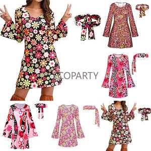 Robes décontractées 2024 Femmes Dames Hippie 60s 70s Hippy Flower Fancy Dress Costume Flares Adulte Outfit pour l'été