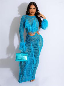 Vestidos casuales Adogirl Tassel Knitted Maxi Dress 2023 Otoño Mujeres Sexy Hollow Out Manga completa Bodycon Beach Long Robe Party Clubwear