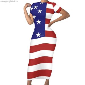 Robes Décontractées American USA Drapeau Imprimer Robe À Manches Courtes Juillet 4th Street Fashion Maxi Robes Sexy Bodycon Dress Design Surdimensionné Vestidos T230522