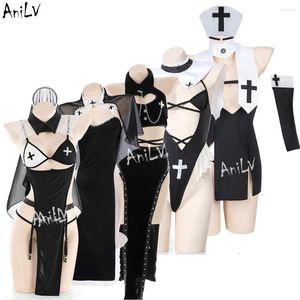 Vestidos casuales AniLV Nun Series Uniforme Halloween Cosplay Mujeres Medieval Convento Hermana Vestido Conjunto Trajes