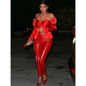 Vestidos casuales Llegada Mujeres Lujo Sexy Off Hombro Red Bodycon Pantalones Set 2024 Celebrity Designer Moda Mujer