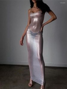 Vestidos casuales a través de Gliter Maxi Vestido para mujer Party Club ropa Sexy Strappy Body-shaping Vestido femenino Oufits
