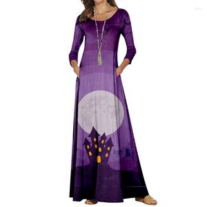 Robes décontractées automne femmes Halloween Purple Imprimé robe de pull lâche élégant HARAJUKU LONGE LONGE A-LIGNE A-LINE