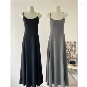 Robes décontractées Beenle Black Grey Simple Camisole Slimming U Collar Summer Elegant Long Suspenten Robe Femelle Korean Fashion Jupe