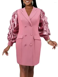 Vestidos informales Blazer Vestido para mujer Estilo elegante Cárdigan de doble botonadura Media longitud Chaqueta rosa Ropa de gran tamaño Abrigos Fiesta Robe