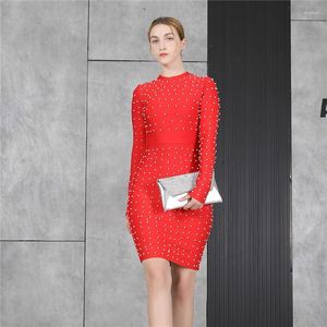 Vestidos casuales Celebrity Bandage Dress 2022 Moda de manga larga Bodycon Evening Party Club Primavera Otoño Sexy Elegante