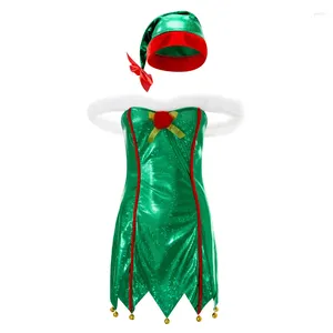Robes décontractées Costume de cosplay fantaisie de Noël Manteau d'arbre de Noël avec pantalon Robe d'épissure Ensemble pour adultes Fête de vacances pour enfants