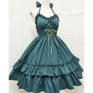 Vestidos casuales Clásico elegante Suspender Lolita Dress Vintage Soft Girl Sin mangas JSK Halter Neck Corset Ruffles Victorian