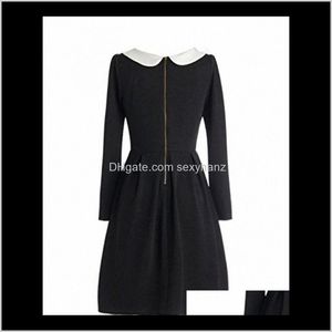 Vestidos casuales ropa Drop Delivery 2021 Haoduoyi mujer muñeca cuello Vintage cremallera espalda manga larga A-Line Lolita vestido S2P2 # Ku9P