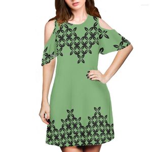 Vestidos casuales Cumagical Polynesian Vintage Green para mujeres Trendy Cold Shoulder Large Off Dress Summer Ladies